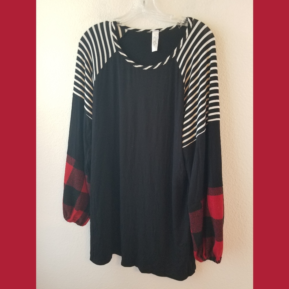 Simply Obsessed LS Mixed Print Tunic Top Large